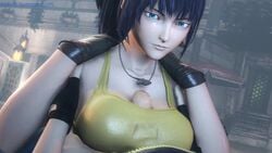 1boy 1girls 3d animated blue_eyes blue_hair bouncing_breasts breasts busty cleavage curvaceous curvy esk female_on_male foreskin futanari huge_breasts intersex king_of_fighters leona_heidern no_sound paizuri paizuri_under_clothes penis pov sie_kensou source_filmmaker uncut video voluptuous