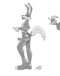 anthro canine clothing coyote erection fur loonatics_unleashed looney_tunes male male_only mammal penis rev_runner rip_k rubber soft_feathers tech_e._coyote warner_brothers