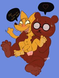 anal anal_sex angus_(nitw) anthro balls bear canine celestial duo fox gregg_(nitw) male mammal night_in_the_woods penetration penis yaoi