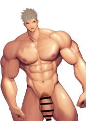 1boy abs balls bara beefy biceps big_areola big_balls big_breasts big_hands big_penis blonde_hair censor_bar censored censored_penis completely_nude disproportional flaccid frown hi_res huge_cock hunk long_penis looking_at_viewer male male_breasts male_only manly mature_male meisho_hanten muscles muscular muscular_arms muscular_male open_mouth oppai original original_character pecs penis_bigger_than_head red_eyes scar scar_on_face scar_on_lip short_hair six_pack standing thick_arms thick_penis tough_guy v-shaped_eyebrows veiny_arms veiny_belly veiny_breasts veiny_legs veiny_muscles veiny_penis very_high_resolution white_background wide_shoulders