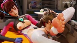 2girls 3d 3d_(artwork) breasts breasts breasts_out cunnilingus d.va female female_only licking licking_pussy light-skinned_female light_skin nightcrynsfw nipples overwatch small_breasts tits_out tracer yuri