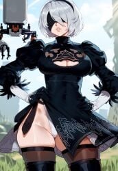 1girls ai_generated blindfold blindfolded creamy_ai female light-skinned_female light_skin nier:_automata short_hair short_hair_female tagme white_hair yorha_2b