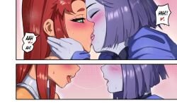 2girls comic dc dc_comics female female_only kissing koriand'r rachel_roth raven_(dc) starfire teen_titans text waligner yuri