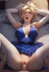 ahe_gao ai_generated armpits bed blonde_hair blue_dress blue_eyes breasts choker clitoral_hood clitoris clothed clothed_female clothed_female_nude_male clothed_sex clothing collarbone covered_nipples dress female female_penetrated garter_belt garter_straps grabbing_legs grabbing_thighs hair_over_one_eye hairband holding_legs indoors lace lace_trim legs_apart legs_up long_gloves lying lying_on_back mercy missionary missionary_position nai_diffusion on_back on_bed open_mouth overwatch parted_bangs patreon_username penetration penis pillow pov pujopg pussy pussy_juice rolling_eyes sex sex_on_bed spread_legs thighhighs vagina vaginal_fluids vaginal_insertion vaginal_penetration vaginal_sex