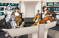 2024 anthro areola blue_eyes breasts brown_eyes brown_hair canid canine chest_tuft collarbone crossed_legs dipstick_tail eyebrows eyelashes feet felid female fox fur genitals gloves_(marking) green_eyes grey_body grey_fur group hair hands_behind_back inktiger inner_ear_fluff innie_pussy lagomorph leporid mammal markings nipples nude open_mouth orange_body orange_fur pantherine purple_eyes pussy rabbit sitting snow_leopard spots spotted_body spotted_fur star_trek striped_body striped_fur stripes tail tail_markings tiger tuft white_body white_fur white_hair