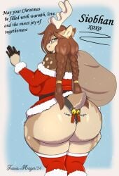 accessory age_difference anthro antlers ass bell big_butt biped breasts brown_body brown_fur clothing curvy_figure deer ear_piercing ear_ring eyewear female fur furgonomics hair hi_res holding_sack hooves horn huge_butt legwear lips mammal mature_female new_world_deer older_female overweight piercing rear_focus rear_view reindeer ring_piercing shaking_butt siobhan_(inu-sama) solo tail tail_accessory tail_bell tan_body tan_fur text thick_bottom_lip thick_thighs thigh_highs travis_mayer voluptuous walking_away white_body white_fur