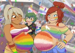 commission humanoid hyper_belly ponytail ponytails pregnant pride pride_colors pride_flag spaceseacow tan-skinned_female