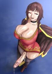 1futa 2d 2d_(artwork) absurd_res alternate_version_available based_art big_balls big_breasts big_penis brown_eyes brown_hair censored choker clothing cum cum_drip dickgirl futanari hi_res huge_breasts huge_cock kono_subarashii_sekai_ni_shukufuku_wo! looking_at_viewer megumin oc pubic_hair public self_upload short_hair smiling solo solo_futa squeezing squish squished_breasts thick_thighs thighs top_view veiny_penis voluptuous voluptuous_futa