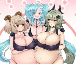 1futa 2girls after_sex akeno_(itsnafulol) big_belly bikini bikini_top_only blonde_hair blue_hair blush breasts burnice_white caesar_king_(zenless_zone_zero) cleavage coffeexcoco exposed_pregnant_belly futa_on_female futa_wife futanari gloves green_hair hair_between_eyes hair_ornament hair_over_one_eye height_difference horns huge_breasts long_hair looking_at_another maid maid_bikini maid_headdress multiple_girls pregnant prosthesis prosthetic_arm purple_eyes red_eyes size_difference smile sons_of_calydon sports_bra swimsuit twintails unconventional_maid yellow_eyes zenless_zone_zero