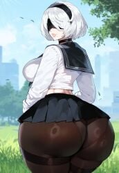 1girls ai_generated blindfold blindfolded creamy_ai female light-skinned_female light_skin nier:_automata short_hair short_hair_female tagme white_hair yorha_2b