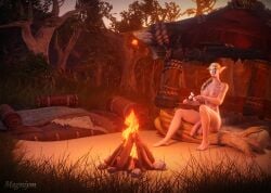 1futa 3d campfire camping futa_only futanari magniym nude nude_futanari sunset tektah_(tektah) warcraft