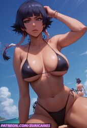 ai_generated big_breasts bikini bleach bleach:_the_thousand-year_blood_war exposed_breasts looking_at_viewer pink_nipples ryuuziken01 short_hair soifon viewed_from_below