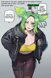 2024 2d green_hair league_of_legends maledom_caption ratatatat74 tagme text zeri_(league_of_legends)