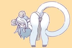 2019 alternate_version_at_source anthro anus ass bovid caprine female fur goat hooves horn kemono looking_at_viewer mammal orenji presenting presenting_hindquarters solo white_fur young