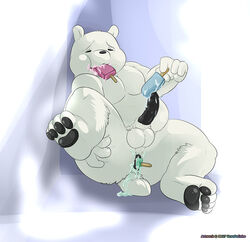 1boy anal anal_sex balls bear cartoon_network eating food ice_bear improvised_dildo improvised_sex_toy male male_only mammal penetration penis polar_bear popsicle solo ursofofinho we_bare_bears