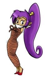 1girls angry_expression blue_eyes bondage captured dark_skin female female_only flats gagged half_genie jamoart mummification otm_gag purple_hair rope_bondage shantae shantae_(character) solo wayforward