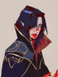 arcane blood blood_drinking blue_hair caitlyn_kiramman campire cape cloak clothed clothes clothing coat collar cronostasis2333 fangs female female_only league_of_legends vampire vampire_girl