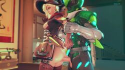 3d alternate_costume anal animated areolae ass blonde_hair blue_eyes breasts bruh-sfm erection female from_behind genji hanamura_(map) male mercy nipples no_sound overwatch penis sentai_genji sex source_filmmaker straight thighhighs video witch_hat witch_mercy