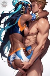 ai_generated beautiful big_ass big_breasts carrying carrying_position gym_leader gym_uniform nessa_(pokemon) pokemon pokemon_ss wet_pussy