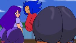 1girls ass ass_clapping ass_focus bike_shorts blue_eyes blue_hair giant_ass gigantic_ass huge_ass large_ass nikki_(cgthiccart) original_characters short_female shorter_than_10_seconds shorts solar_(solettes) solettes tagme tall_female video