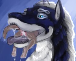 2017 anthro ass canine cum cum_inside cum_overflow deepthroat diablito dragon duo excessive_cum fellatio fur happy hybrid infinite kobold larger_male licking malamute male mammal nude open_mouth oral saliva simple_background size_difference sketch smaller_male smile tongue tongue_out vore wolf wolfywetfurr wolfywetfurr_(artist) yaoi