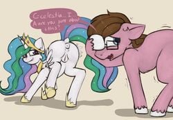 covering_eyes dusty_tomes embarrassed embarrassed_male equine fan_character horse lipbite looking_away mammal marsminer my_little_pony pony presenting_hindquarters princess_celestia_(mlp) stuttering tail_aside trembling_legs wavy_mouth