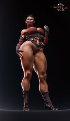 1girls 3d black_hair bottomless bottomless_female elbow_gloves fingerless_elbow_gloves grvty3d hand_on_thigh heels masked_female mileena mileena_(new_era) mortal_kombat mortal_kombat_1_(2023) no_panties no_pants tagme thick_thighs