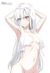 highres looking_at_viewer machina_soleige maou_2099 naked no_background nude official_art pink_eyes white_body white_hair