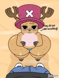 2024 2boys anthro anthrofied background background_character big_ass big_butt blue_nose blush_lines brown_fur bulge digital_drawing_(artwork) digital_media_(artwork) eating eyes_half_open fur furry hair hat highres hooves horns looking_at_viewer male male_only one_piece raylopez reindeer reindeer_horns sand shortstack standing teapot_(body_type) text tony_tony_chopper viewed_from_above