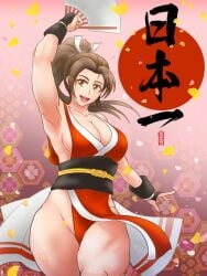 1girls big_breasts breasts brown_eyes brown_hair busty female gloves japanese japanese_clothes japanese_text king_of_fighters light-skinned_female light_skin long_hair mai_shiranui ponytail roy101131 skirt thick_thighs thighs thong tied_hair voluptuous voluptuous_female wide_hips