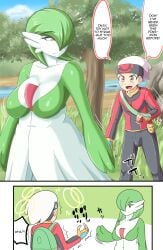 1boy 1girls big_ass big_breasts brendan_(pokemon) clothed comic game_freak gardevoir pokemon pokemon_(species)