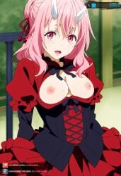 ai_generated dress female horns juanpiamvs long_hair medium_breasts nipples patreon patreon_username pink_hair red_eyes shuna_(tensei_shitara_slime_datta_ken) subscribestar subscribestar_username tensei_shitara_slime_datta_ken watermark