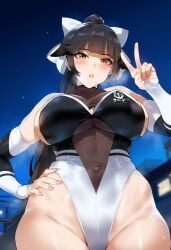 1girls ai_generated azur_lane big_breasts black_hair breasts female female_focus hips huge_breasts large_breasts long_hair looking_at_viewer ponytail race_queen takao_(azur_lane) thick_thighs thighs wide_hips yellow_eyes