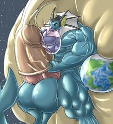 anthro astronomical_hyper balls big_balls big_muscles big_penis blowing_bubblegum bubble_gum bubblegum condom condom_filling cum earth eeveelution excessive_cum filled_condom huge_balls huge_cock humanoid hyper hyper_balls hyper_muscles hyper_penis longging male male_only muscles muscular_male nintendo non-human outer_space penis pokémon_(species) pokemon solo space stars vaporeon vein video_games