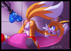 anthro anus ass balls blue_eyes bodily_fluids canid canine dildo fox fucking_machine machine male male_only mammal orange_fur penis raised_tail sex_machine sonic_(series) tails tails_(disambiguation) tears white_crest