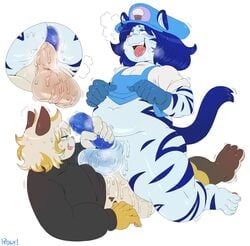 2017 3_toes ahe_gao anal anal_sex anthro anus ass balls big_balls big_butt blue_anus blue_eyes blue_hair blue_penis bottomless close-up clothed clothing cowgirl_position fangs feet feline fur garble_(character) girly hair half-closed_eyes handjob humanoid_penis looking_pleasured lying male male_only mammal moan multicolored_fur navel on_top open_mouth pawpads penetration penis purple_fur purple_hair roly saliva saliva_drip saliva_trail sex shirt_lift slightly_chubby steamy_breath sweat sweater sweaty_balls thick_thighs toes toy_tiger toyger_chives two_tone_hair wide_hips wiggle_lines yaoi