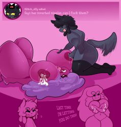 anthro areola asking big_breasts black_body black_fur bodily_fluids breasts cum dialogue digital_media_(artwork) domestic_cat duo english_text erection felid feline felis female female_penetrated fingers fur furry gastly generation_1_pokemon genital_fluids genitals ghost hair hi_res kiss_the_carrot male male/female male_penetrating male_penetrating_female mammal nintendo nipple_fetish nipple_penetration nipple_play nipples nude open_mouth penetration penis pokemon pokemon_(species) question sayi_(kiss_the_carrot) sex shaded simple_background smile spirit tail talking_to_another text thick_thighs wide_hips