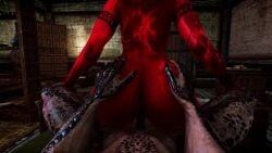 1boy 1girls akilandi argonian point_of_view pov red_body red_eyes red_hair reverse_cowgirl_position shorter_than_30_seconds straight succubus succubus_horns tagme video video_game_character