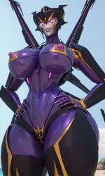 1robot_girl 3d ai_generated airachnid alternate_version_available big_breasts bra breasts decepticon large_breasts metallic_body nipples no_bra open_bra panties purple_eyes robot_humanoid roger1011 thick_thighs transformers transformers_prime