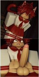 1boy 3d ^w^ balls cat_ears cat_tail catboy comic cute erection femboy gay multicolored_hair neko-jan penis red_brown_hair red_skirt roblox robloxian sailor_uniform school_uniform self_upload sillynekojancat skirt skirt_down spiky_hair tagme thighhighs tongue_out whiskers