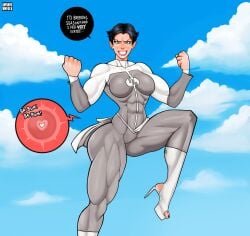 abs anissa biceps black_hair blue_eyes breasts calves evil_smile fit_female gnashershells heels high_heels invincible invincible_(comics) invincible_(tv_series) legs mark_grayson muscular muscular_female muscular_legs open_toe_shoes pov sadistic_smile sandals solo teeth thighs toes viltrumite viltrumite_uniform xray_view