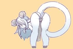 2019 alternate_version_at_source anthro anus ass bovid caprine female fur goat hooves horn kemono looking_at_viewer mammal orenji presenting presenting_hindquarters solo white_fur young