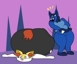 big_ass big_breasts braixen breasts bubble_butt cleavage female furry huge_ass huge_breasts lucario nintendo pokemon pokemon_(species) teaset_haliley thick_thighs wide_hips