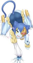 1girl ass cat_tail catgirl duel_monster female fully_clothed golden_eyes heart_symbol leotard looking_at_viewer lunalight_blue_cat on_bed partially_masked tagme_(artist) yu-gi-oh!