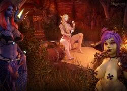 3d blood_elf elf futa_only futanari goblin_(warcraft) goblin_futanari magniym sunset tektah_(tektah) troll_(warcraft) troll_female warcraft world_of_warcraft zalooni