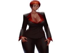 1girls big_breasts breasts brown_eyes busty clothed curvaceous curvy curvy_female dark-skinned_female dark_skin earrings female huge_breasts jacket king_of_fighters long_sleeves office_clothing office_lady pants red_hair secretary short_hair silk smile smiling_at_viewer standing suit tan tan-skinned_female tan_body tan_skin tanned tanned_skin thick thick_legs thick_thighs thighs vice_(kof) voluptuous voluptuous_female yamakawaya