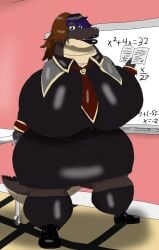 alythewolfcat anthro big_breasts breasts clothing crocodile crocodilian device female hi_res huge_breasts huge_hips hyper hyper_breasts math mona_(alythewolfcat) necktie overweight overweight_female piercing reptile scalie school_uniform solo teacher uniform whiteboard wide_hips