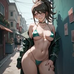 ai_generated alleyway asahina_aoi big_breasts bikini_top collar danganronpa danganronpa:_trigger_happy_havoc female outdoors smile wide_hips