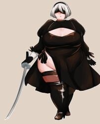 1girls bbw belly big_belly big_breasts blindfold breasts caricatureh18 fat female female_only hairband huge_breasts light-skinned_female light_skin missicake morbidly_obese nier nier:_automata obese obese_female overweight short_hair solo standing thick_thighs thighhighs white_hair yorha_2b