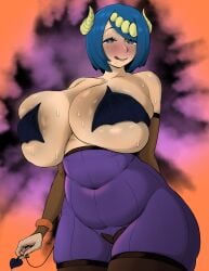 1girls alternate_breast_size big_ass big_breasts blue_eyes blue_hair color color_edit colored_sketch efto_(pixiv) female female_focus female_only halloween huge_breasts lana's_mother_(pokemon) light-skinned_female light_skin milf nintendo pokemon pokemon_(anime) short_hair solo solo_female succubus succubus_horns sweat sweaty_breasts tatakihaise_colors